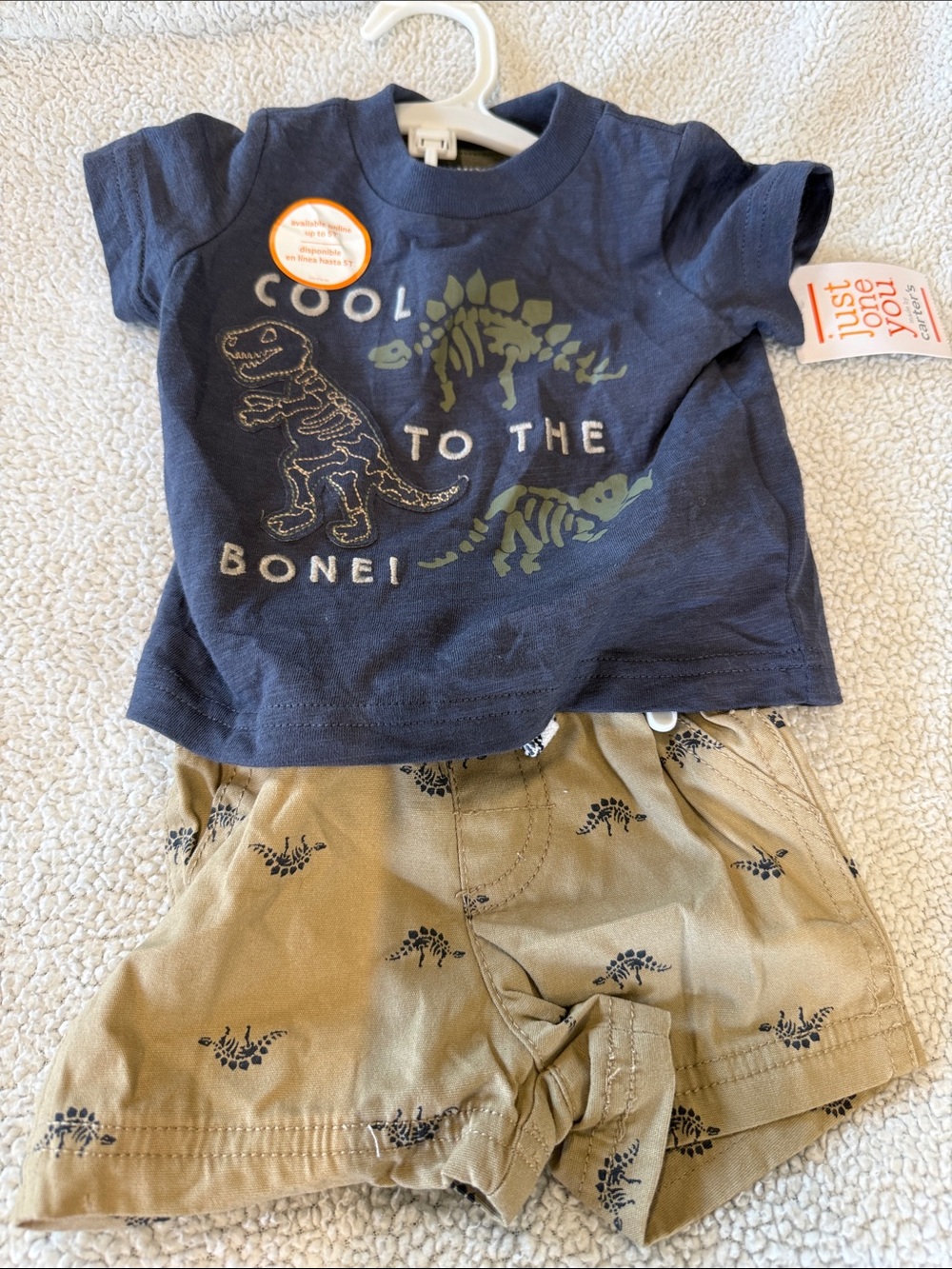 Carter's Navy Blue Dinosaur Tee and Tan Shorts Set
